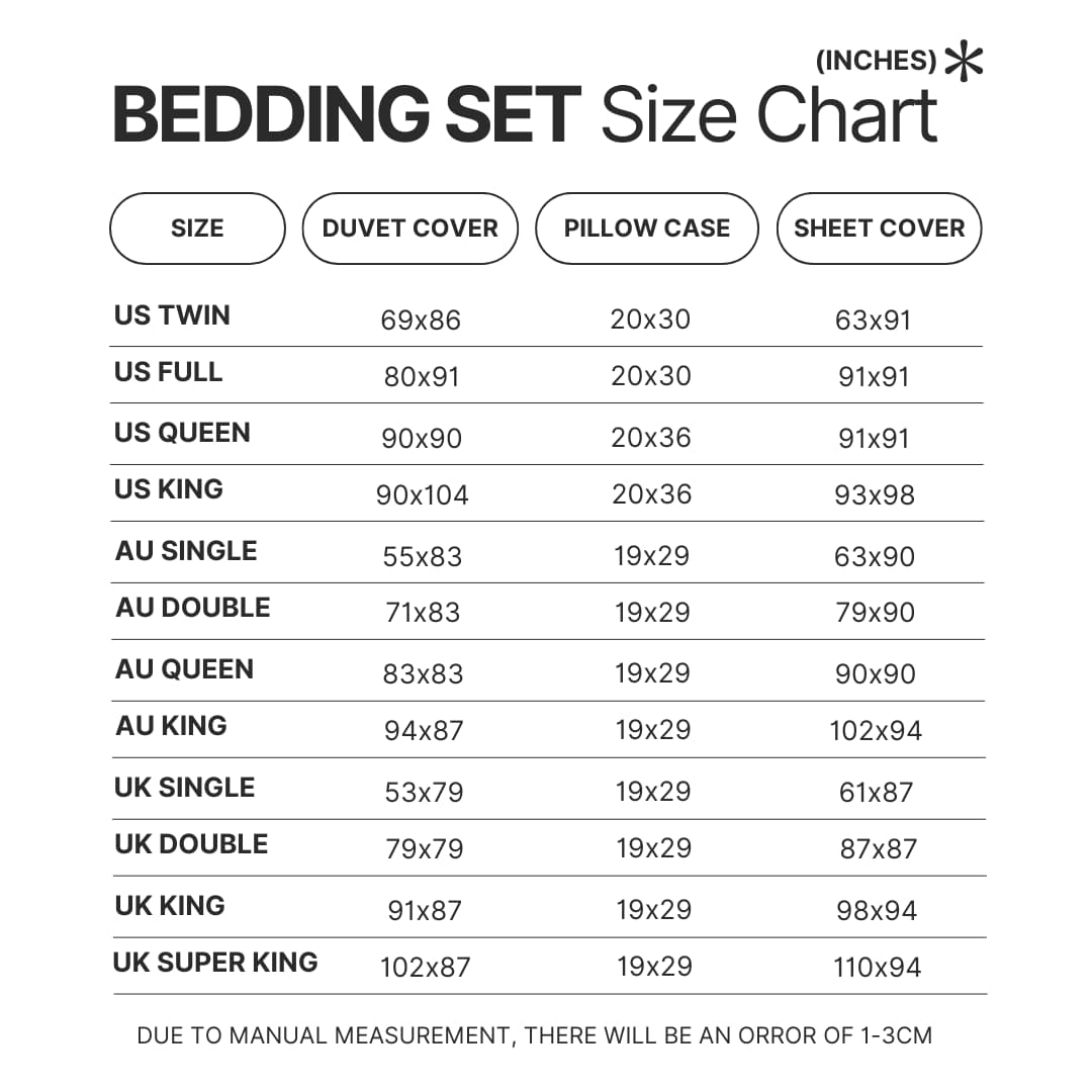 Beding Set Size Chart - Badtz-Maru Shop
